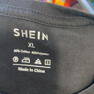 SHEIN Black Graphic Tee with Printed Care Label